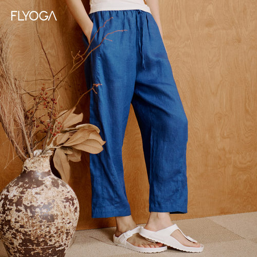 FLYOGA飞蓝瑜长裤运动瑜伽普拉提汉麻冥想夏季高腰直筒裤九分裤女