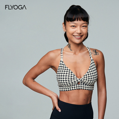 FLYOGA飞蓝瑜伽内衣bra新款黑白千鸟格印花运动文胸小性感11107-3