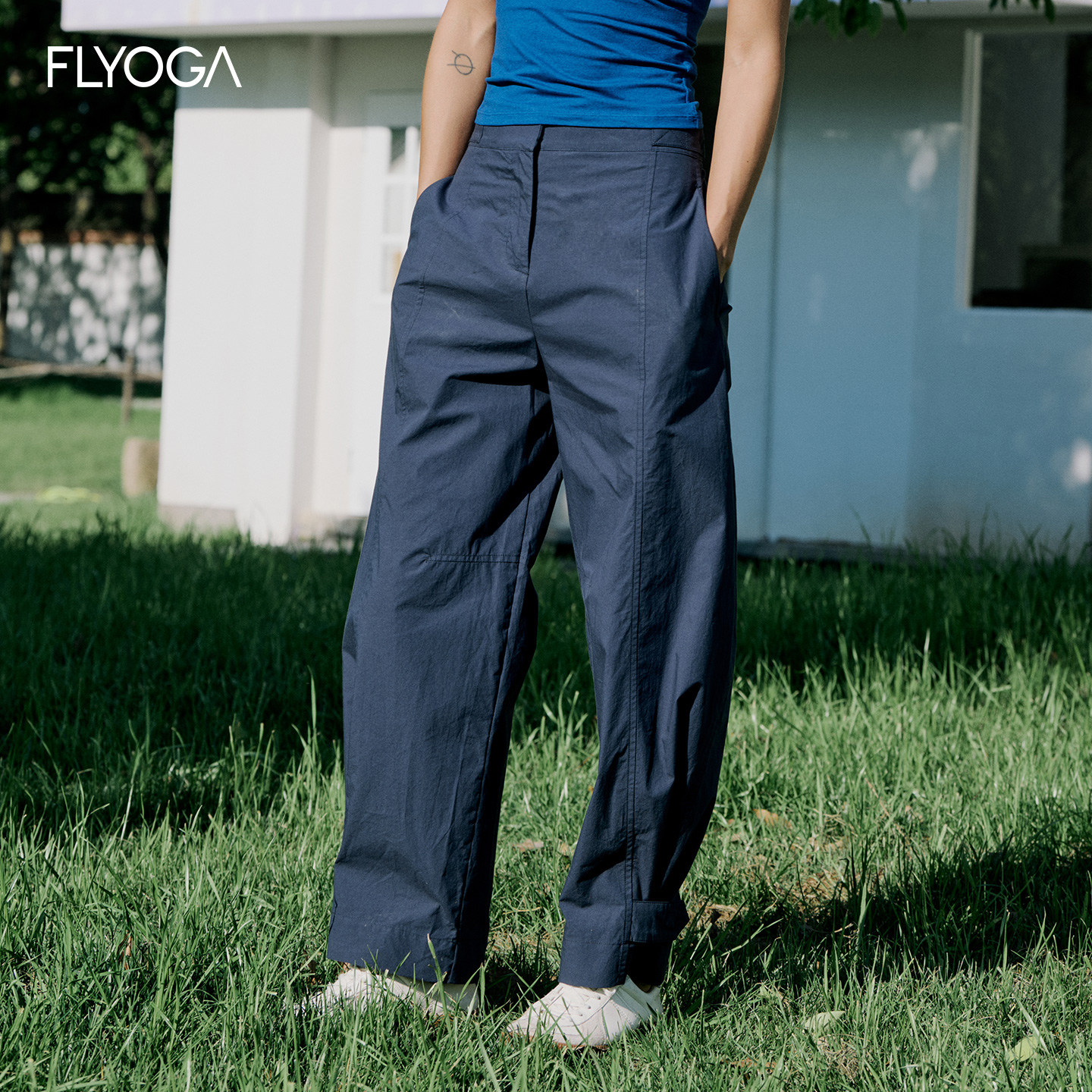 FLYOGA飞蓝户外工装裤夏季女轻薄休闲阔腿裤子宽松弯刀裤运动长裤