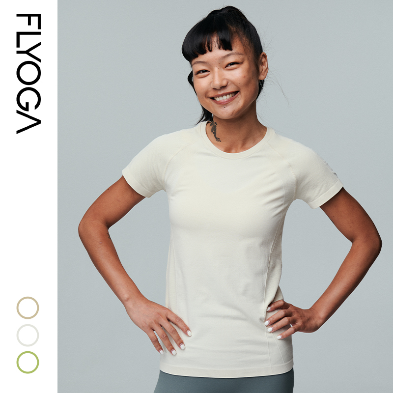 【新色】FLYOGA瑜伽服女t恤短袖无缝运动透气速干跑步修身33301