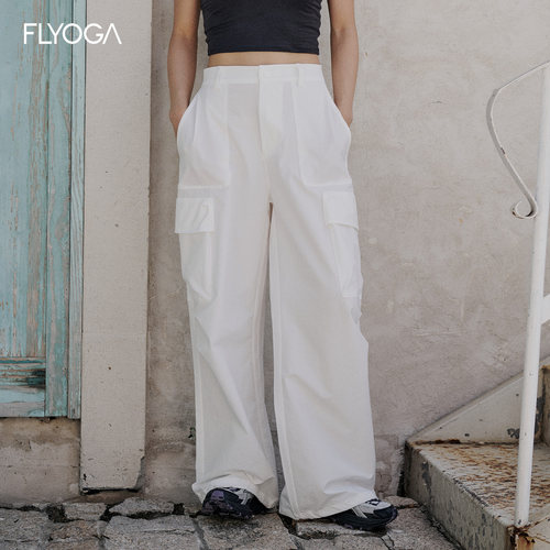 FLYOGA飞蓝户外口袋工装裤女士休闲阔腿裤宽松裤子直筒裤运动长裤