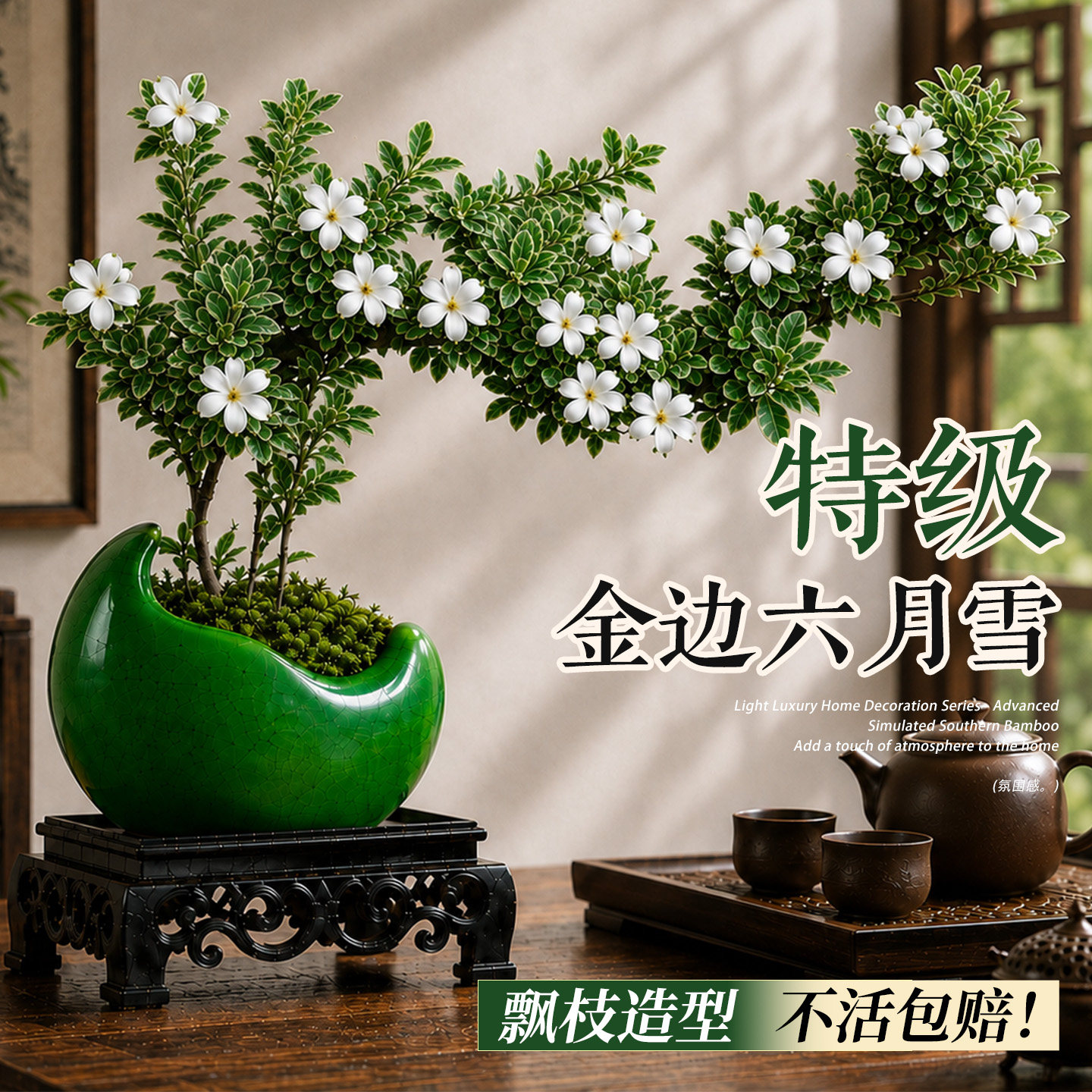 飘枝六月雪室内禅意桌面盆栽花卉图片