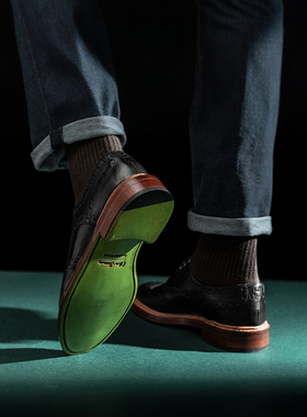 OliverSweeney牛皮复古布洛克雕花绿底德比正装皮鞋男SAUNDERS