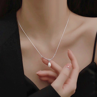 沧海遗珠S925银绳结简约淡水珍珠项链女百搭轻奢高级感少女锁骨链