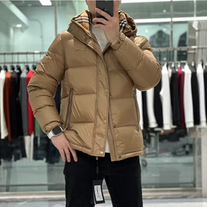 欧洲站2024冬季新品男士连帽羽绒服纯色短款白鸭绒休闲外套黑上衣