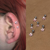 0.8MM细针超闪粉色五角星耳骨钉女免摘耳蜗钉螺丝拧耳钉耳环耳饰