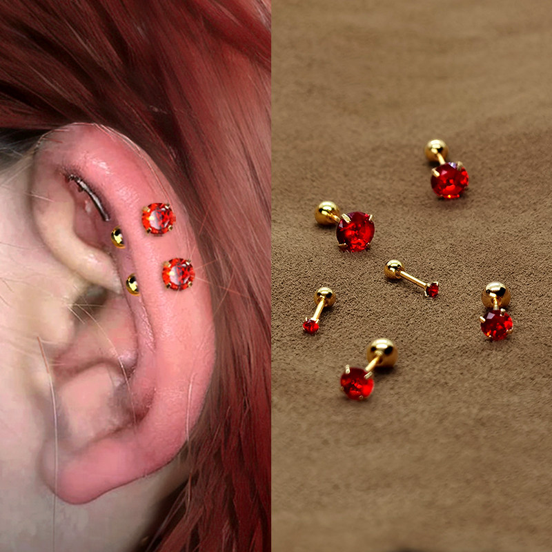 长短杆红色耳骨钉女2025新款潮耳蜗钉边缘耳骨多耳洞耳钉耳环耳饰,饰品/流行首饰/时尚饰品新,耳钉,淘宝优惠券,粉丝福利购,淘宝优惠卷