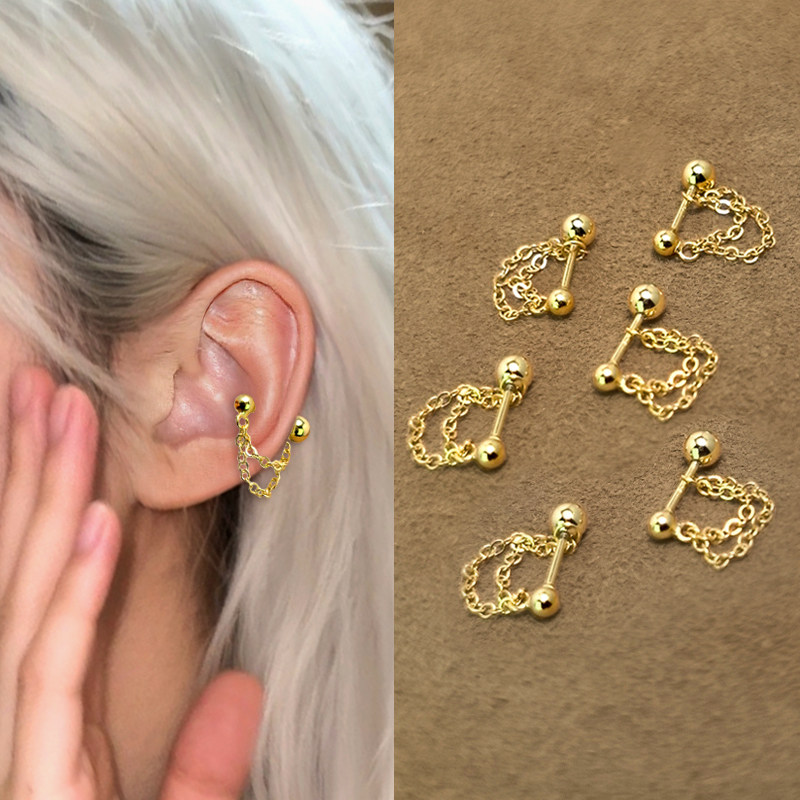 流苏链条豆豆金色925纯银针边缘独特耳骨钉女高级感轻奢耳钉耳环,饰品/流行首饰/时尚饰品新,耳钉,淘宝优惠券,粉丝福利购,淘宝优惠卷