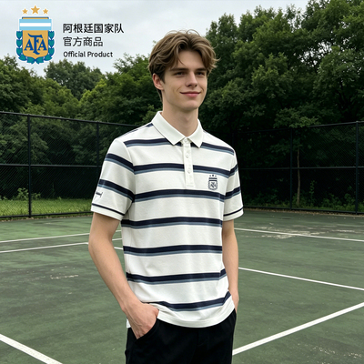 阿根廷国家队条纹polo短袖潮流