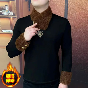 冬季加绒加厚巾帼领卫衣男士潮牌高级感拼接痞帅个性保暖防寒上衣