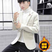 男士 加绒加厚西装 外套ins帅气个性 冬季 仿水貂绒保暖韩版 休闲西服