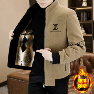 冬季男士立领呢子夹克潮流加绒加厚保暖毛呢大衣短款夹棉休闲外套