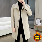 呢子风衣秋冬季 男士 加长款 潮流加棉加厚帅气休闲保暖毛呢大衣外套