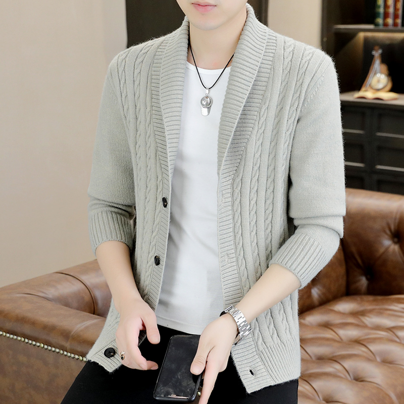 秋季V领韩版修身针织衫提花夹克