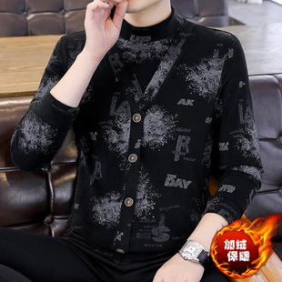 半高领长袖T恤男款秋冬季韩版保暖打底上衣假两件套中领加厚卫衣