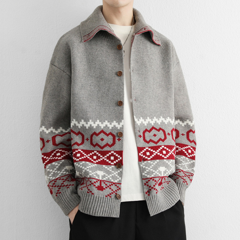 慵懒风宽松翻领毛衣男春秋季韩系潮牌提花针织开衫外套情侣装夹克,男装,夹克,淘宝优惠券,粉丝福利购,淘宝优惠卷