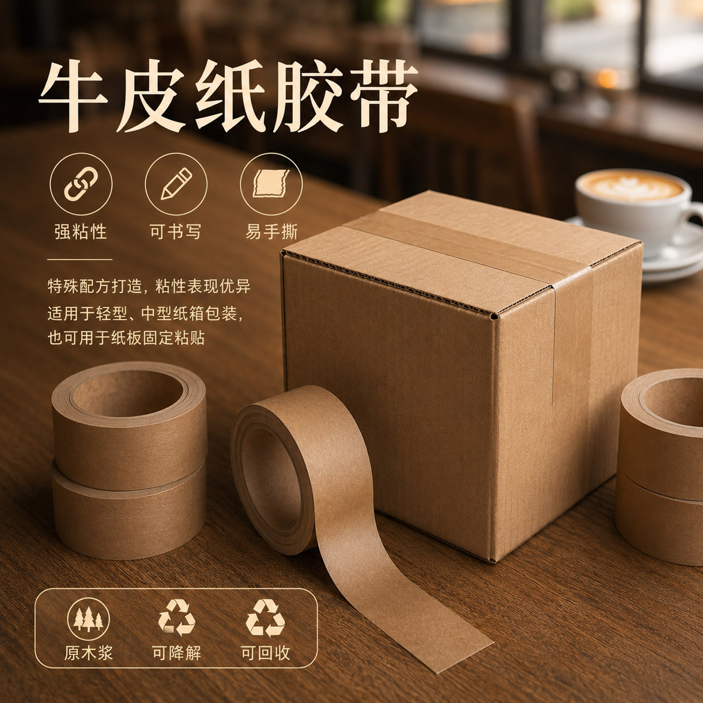 强粘可书写易撕牛皮纸胶带可降解