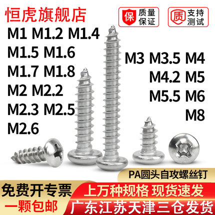304不锈钢十字圆头自攻螺丝钉加长盘头小螺钉PA1M1.7M2M3M4M5M6M8