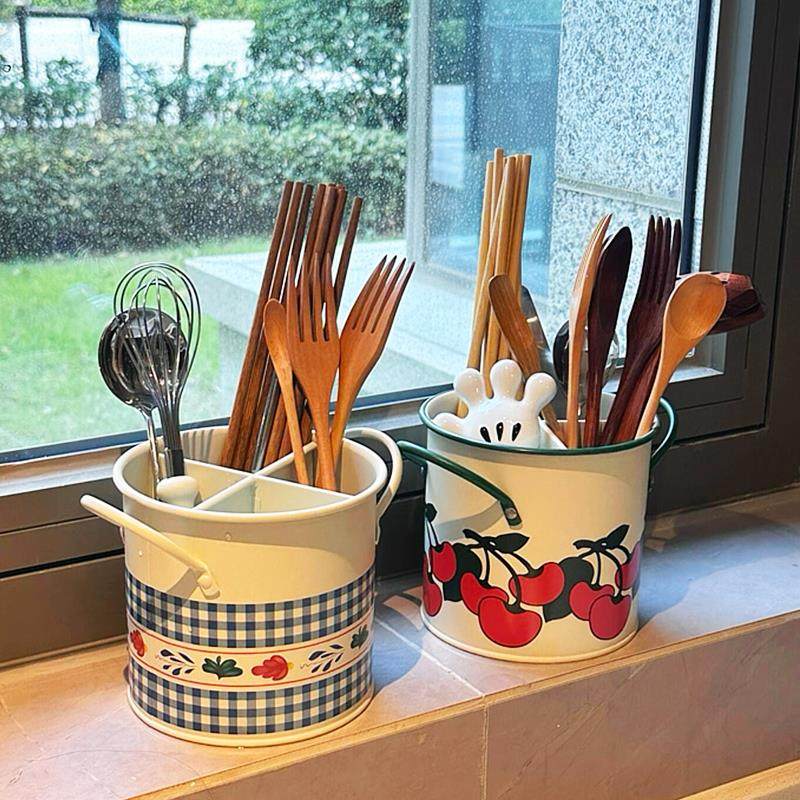 筷子笼通风沥水厨房桌面烘焙用品收纳盒刀叉桶抗菌防霉复古餐具桶