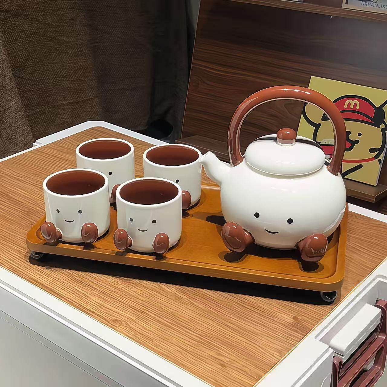 小脚丫咖啡杯碟水具套装卡通可爱家用客厅待客高颜值陶瓷水杯水壶