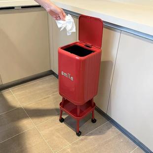 厨房免弯腰高脚垃圾桶家用大号大容量带轮可移动废纸篓带盖按压式