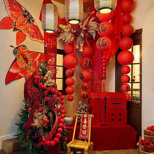 新年装饰品春节户外咖啡厅布置氛围感红灯笼金鱼风筝挂饰店铺摆件