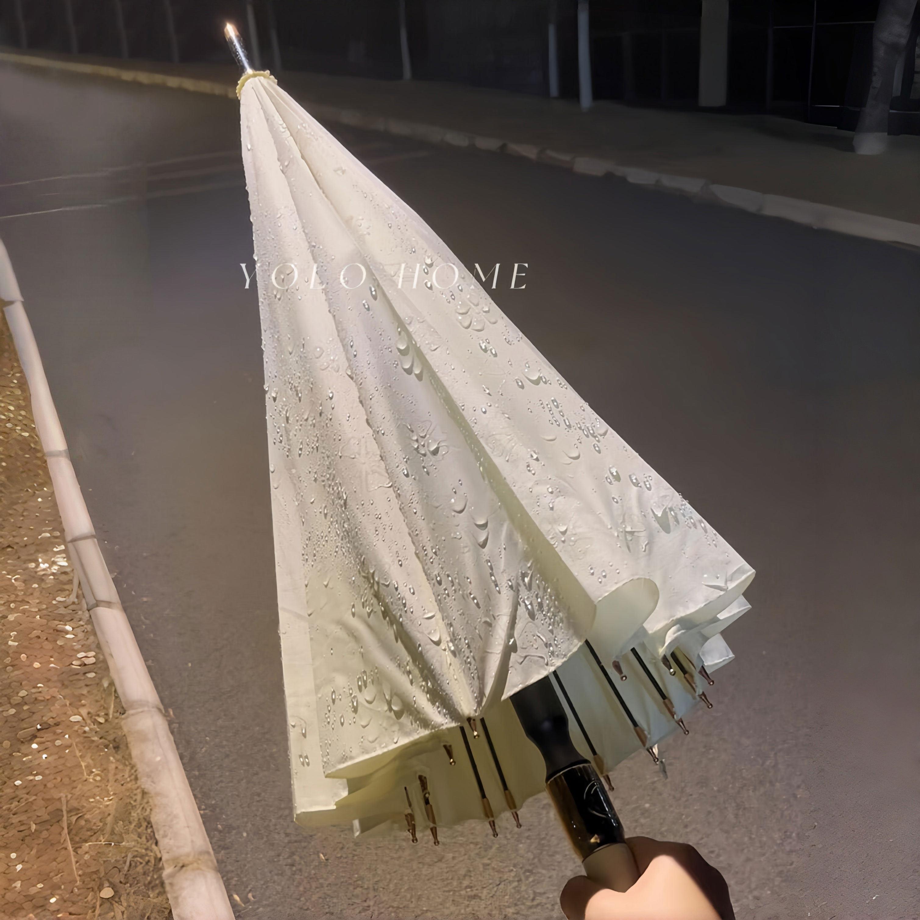 遇水开花长柄伞弯钩雨伞古风复古大号高颜值日系抗风加大加厚加固