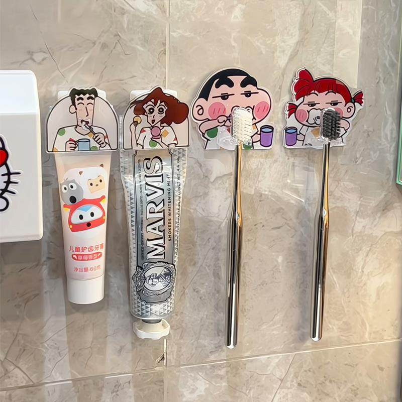 蜡笔小新牙刷置物架壁挂式免打孔牙膏夹家庭可爱化妆室收纳神器