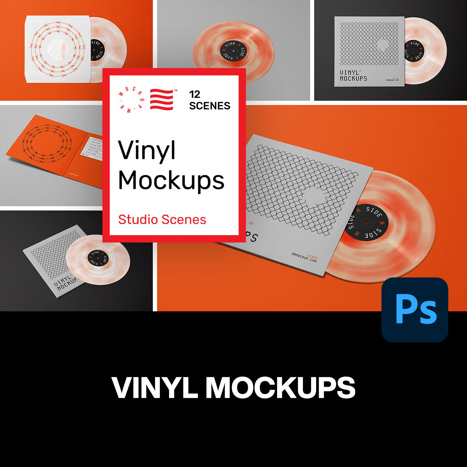 12款黑胶唱片CD碟片音乐专辑封面包装设计作品展示效果图ps样机