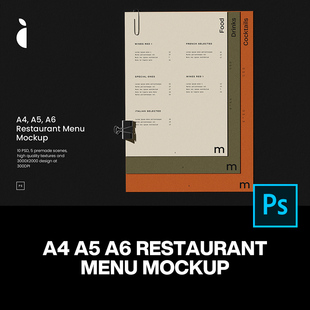 5款质感A4单页A5信纸A6菜单简历排版设计作品展示效果图ps样机