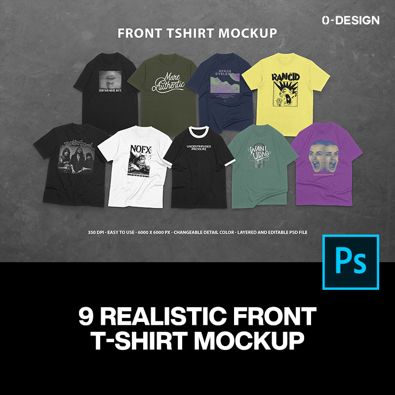 9款潮流落肩潮牌短袖T恤上衣正面印花图案设计贴图ps样机素材模板
