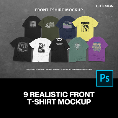 9款潮流落肩潮牌短袖T恤上衣正面印花图案设计贴图ps样机素材模板