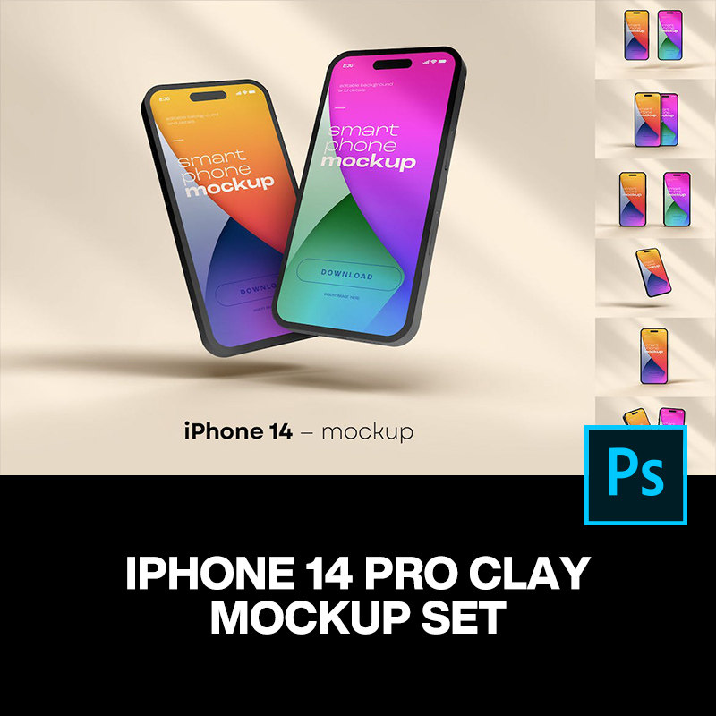 10款苹果iphone 14手机app界面ui设计贴图ps样机素材展示效果模板