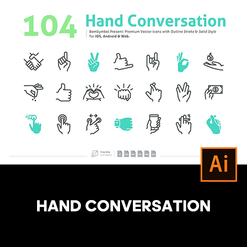 104款趣味ui网页小程序手指手语手势icon图标ai设计素材源文件