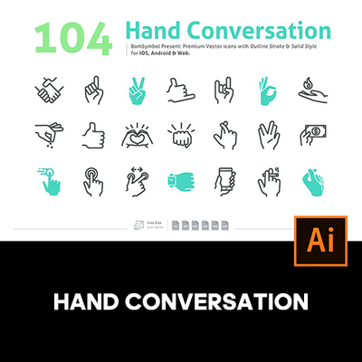 104款趣味ui网页小程序手指手语手势icon图标ai设计素材源文件
