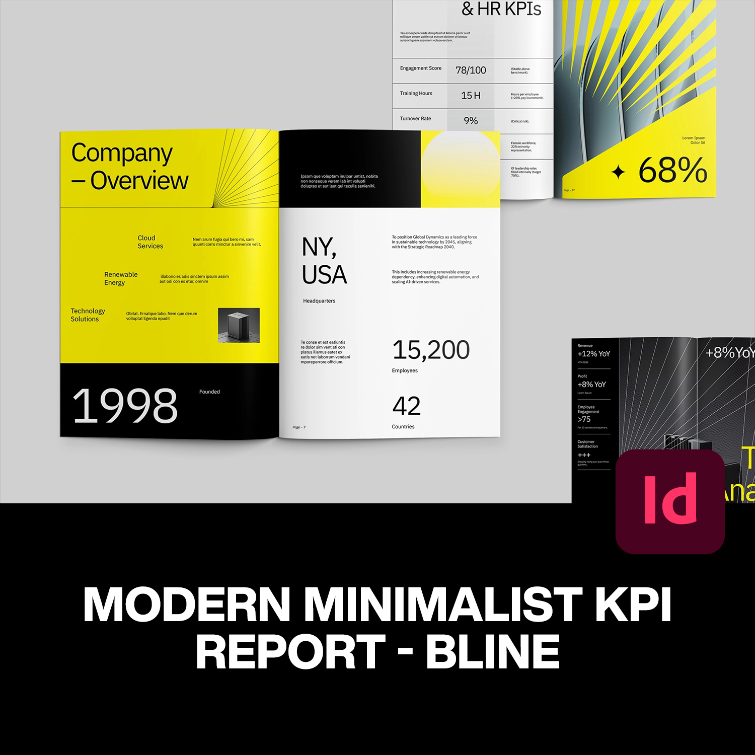 28页竖版A4现代极简商业KPI绩效报告企业画册排版设计id版式模板