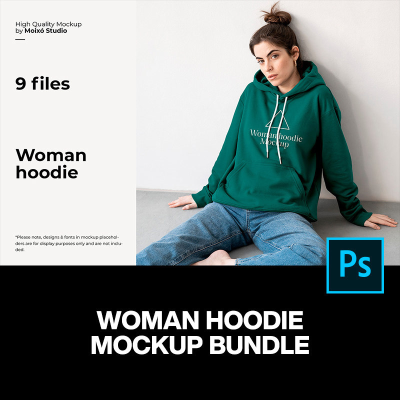 9款女模特网红潮牌连帽卫衣服装设计ps样机素材场景展示效果图