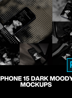 10款黑色文艺光影iPhone15手机ui设计作品ps样机素材展示效果图
