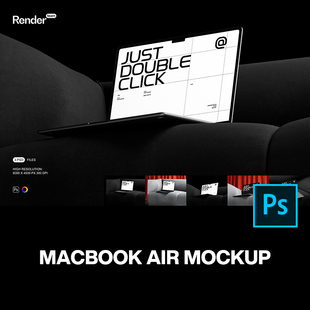 MacBook苹果笔记本电脑UI界面设计作品贴图ps样机素材展示效果图