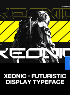 Xeonic潮流未来科幻机能赛博朋克科技海报封面标题装饰英文字体包