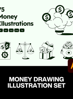 75款科技金融财务数字钱包投资交易理财手绘插图插画ai矢量素材