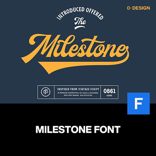 Milestone潮流复古优雅棒球logo标题咖啡馆手写英文字体设计素材