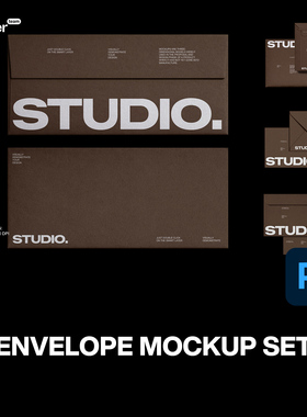 7款多规格艺术纸信封文件袋VI应用文具设计展示效果图ps样机素材