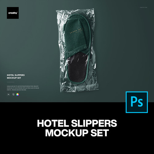 4款酒店用品宾馆居家一次性拖鞋包装设计ps样机素材展示效果图