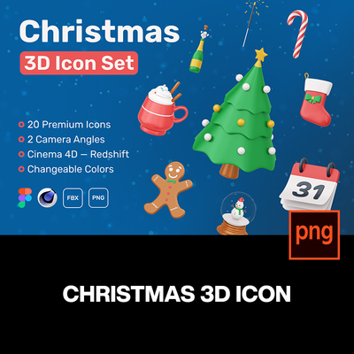20款萌趣卡通3D立体圣诞节新年icon图标插画png免抠图片设计素材