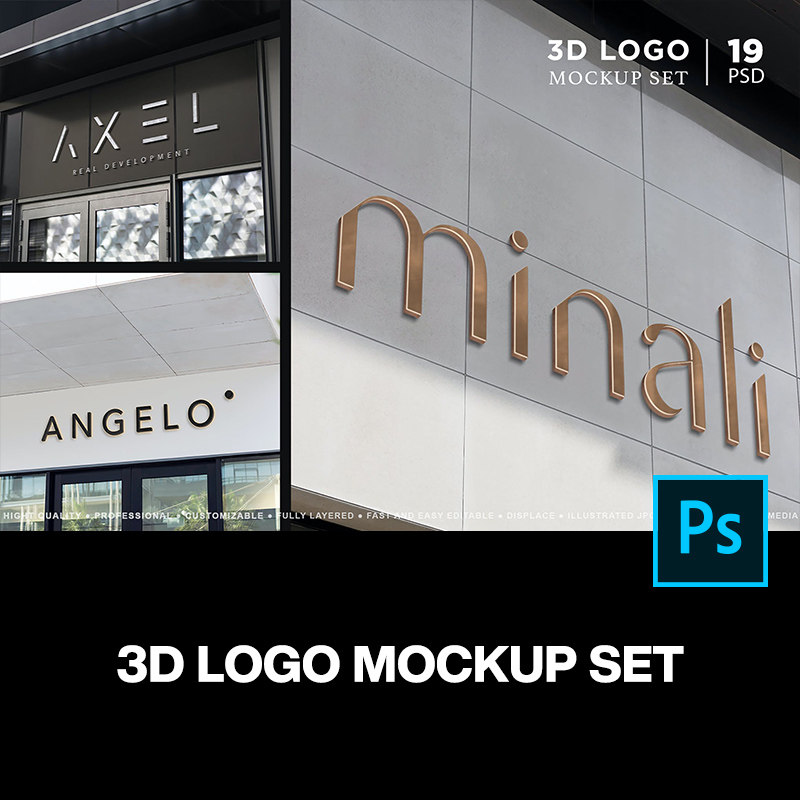 3D亚克力金属门头灯箱招牌logo设计贴图ps样机素材场景展示效果