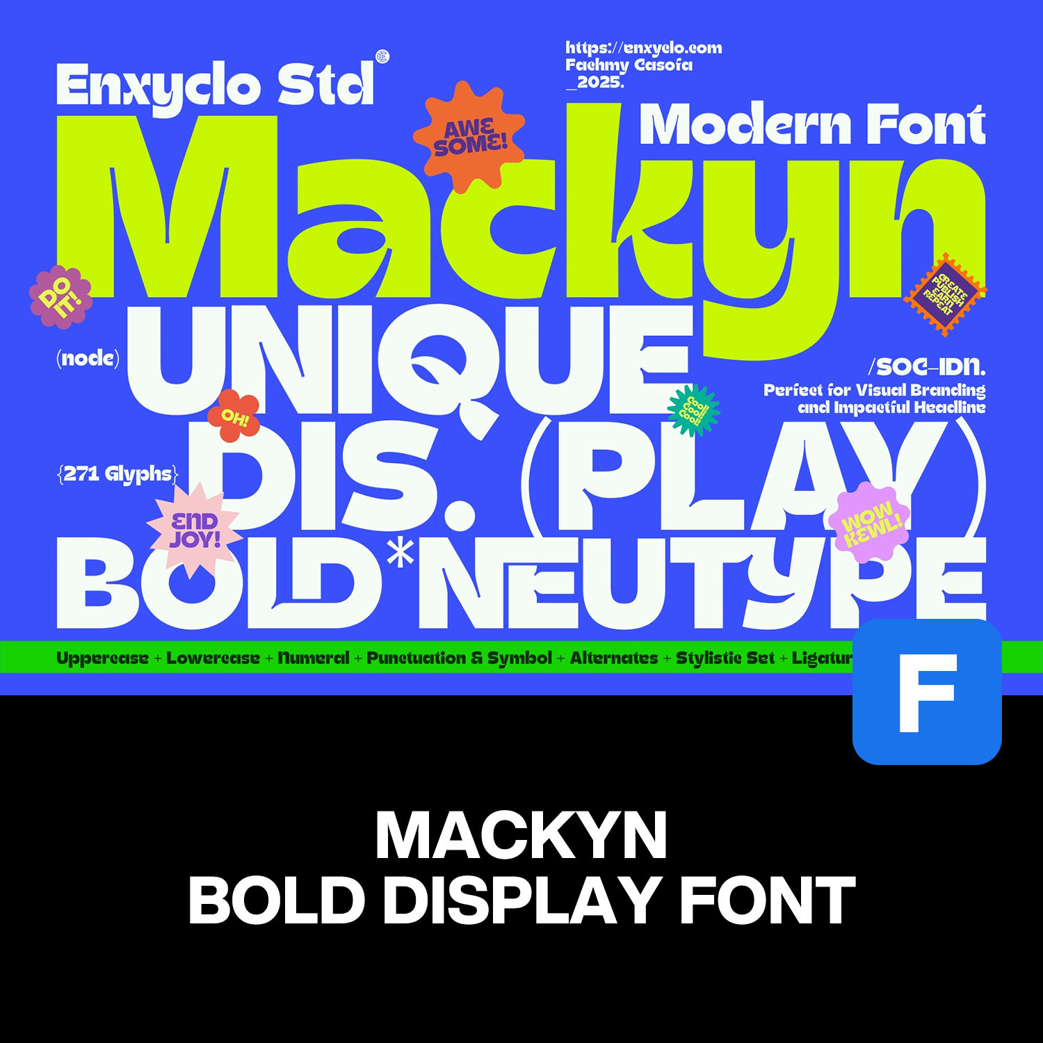 Mackyn现代潮流粗犷时尚粗体字广告海报封面标题无衬线英文字体包