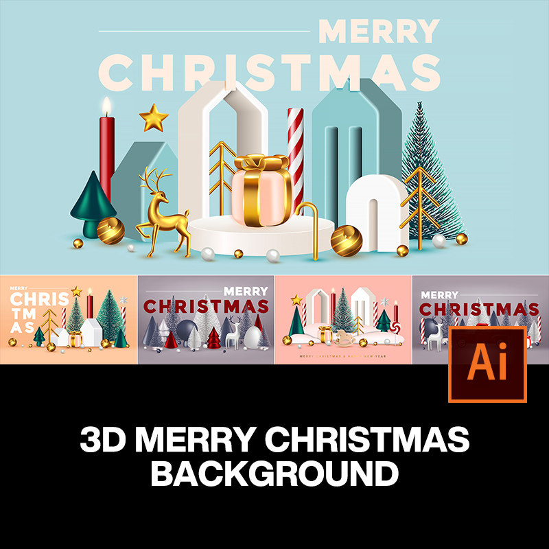 12款3D时尚圣诞节新年广告banner主视觉轮播海报插画设计矢量素材