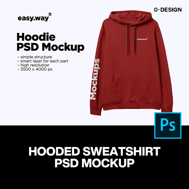 潮流大码宽松落肩潮牌连帽休闲卫衣logo图案设计贴图ps样机素材