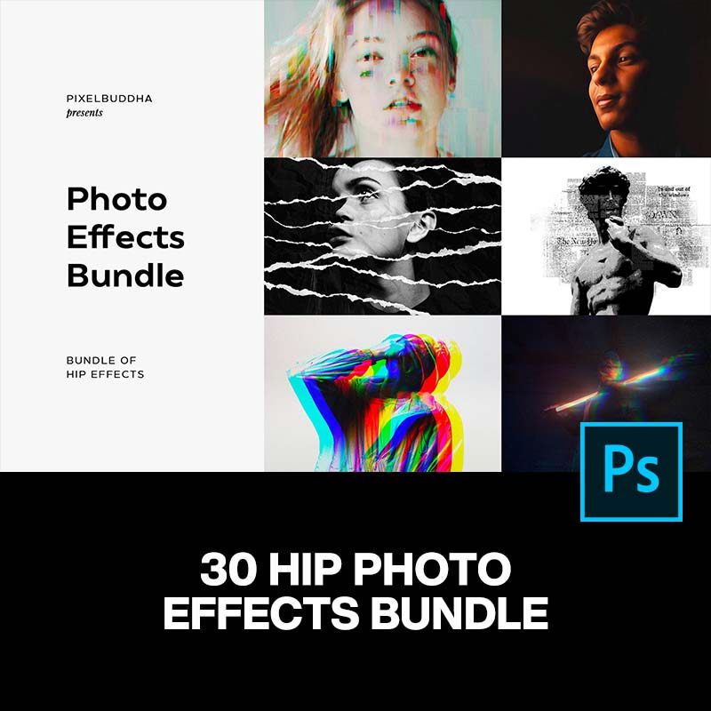 30套故障风绘画半调复古颗粒噪点油画滤镜ps样机特效生成模板合集